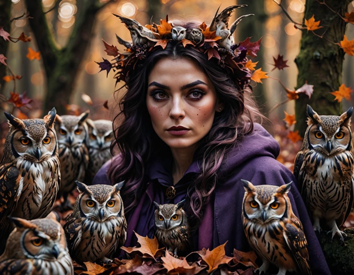 Whimsical Witch Portrait in Autumnal Forest