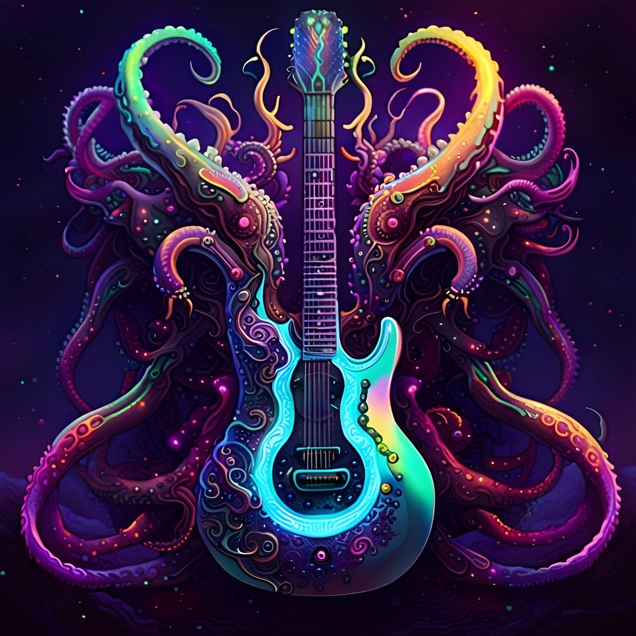 Electric Cthulhu Tentacles Guitar in Biopunk Style