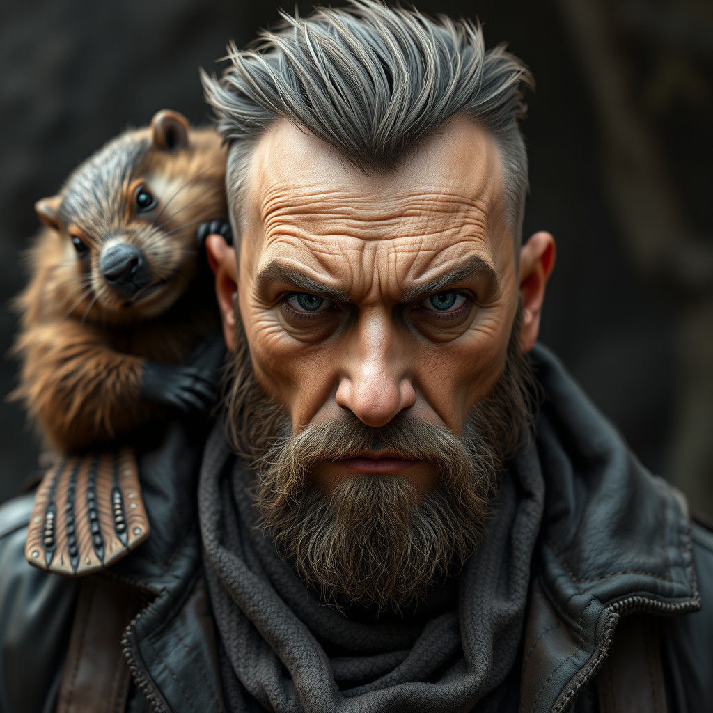 Man with Beaver Perched on Head in ZBrush Style