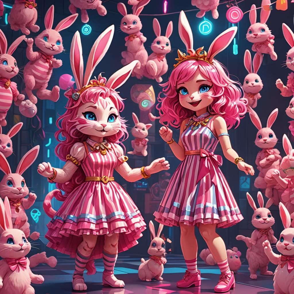 Neon Cat Girl High-Five: Furry Fantasy Art