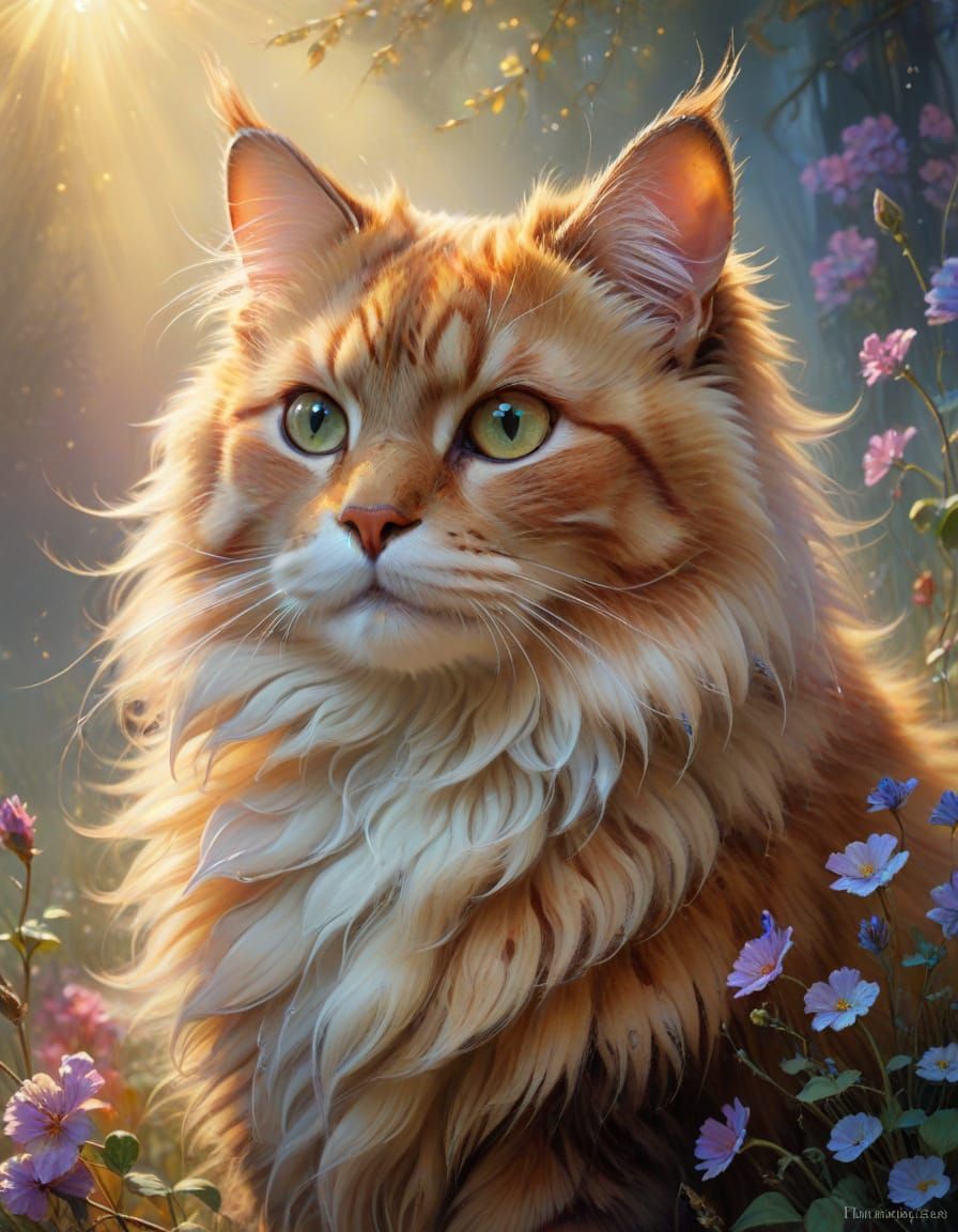 Whimsical Fantasy Portrait of a Fluffy Cat