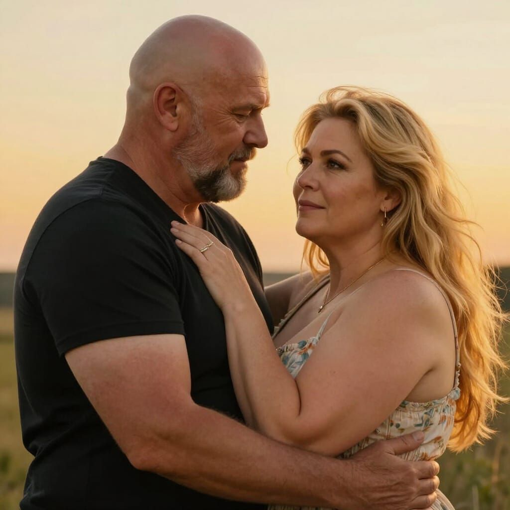 Loving Couple Embraces in Golden Hour Light