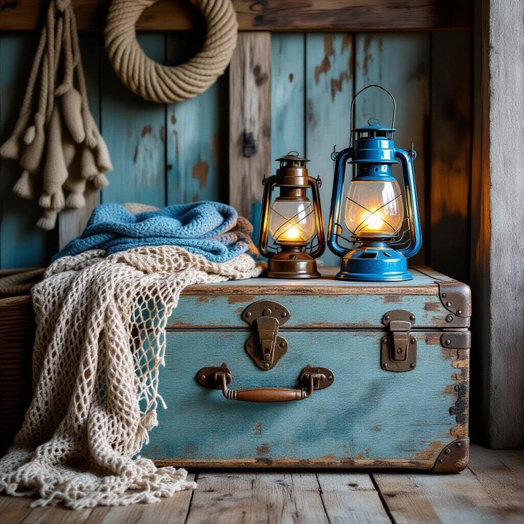 Nautical Still Life with Trunk in Coastal Bohemian Style