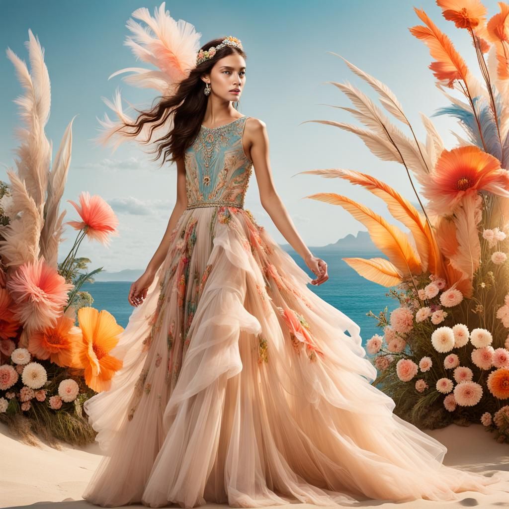 Woman in Flowing Tulle Gown, Fine Art Photography