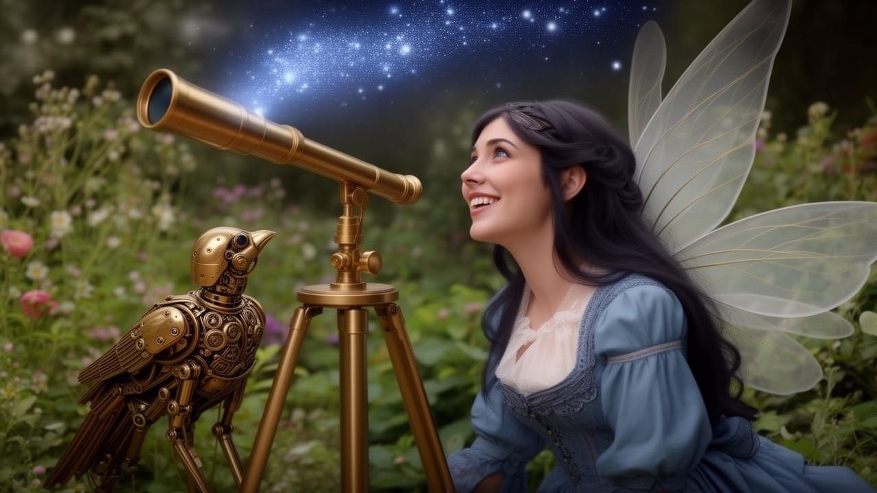 Victorian Fairy Stargazes with Robotic Bird and Telescope