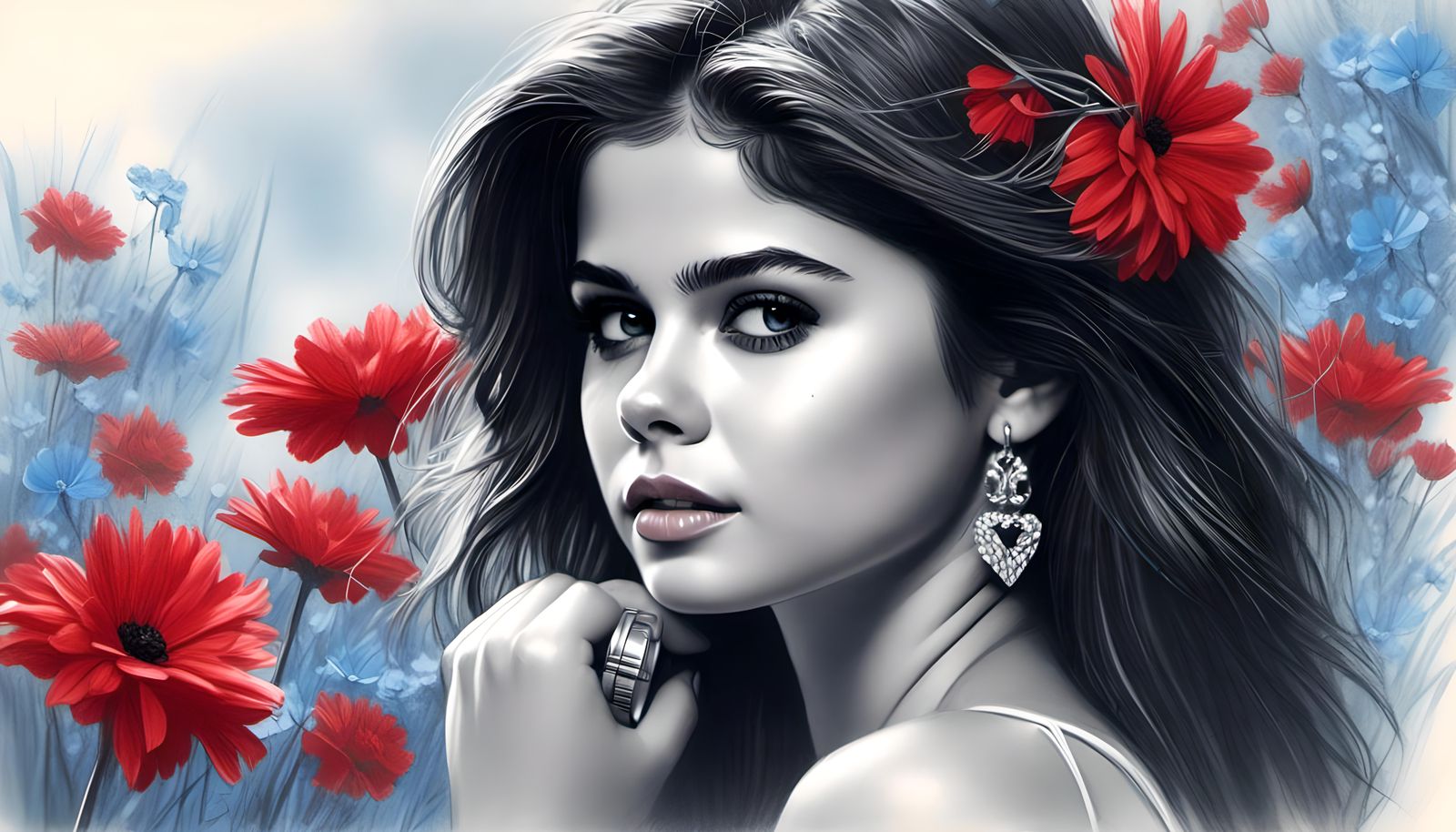 Pencil sketch of A beautiful Selena Gomez