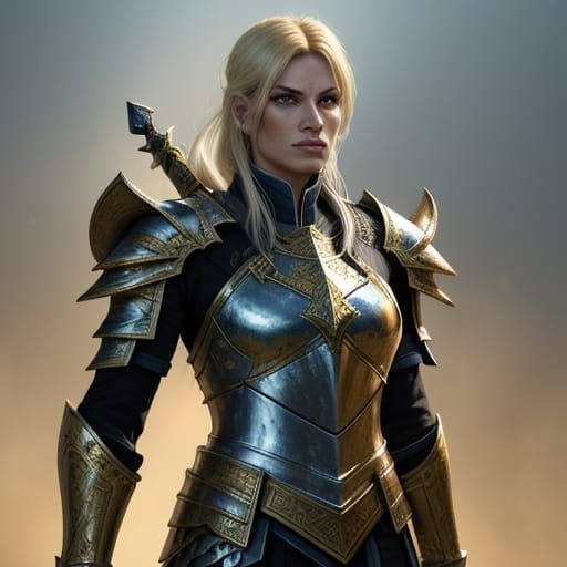 Armored Figure with Sword in Golden Light