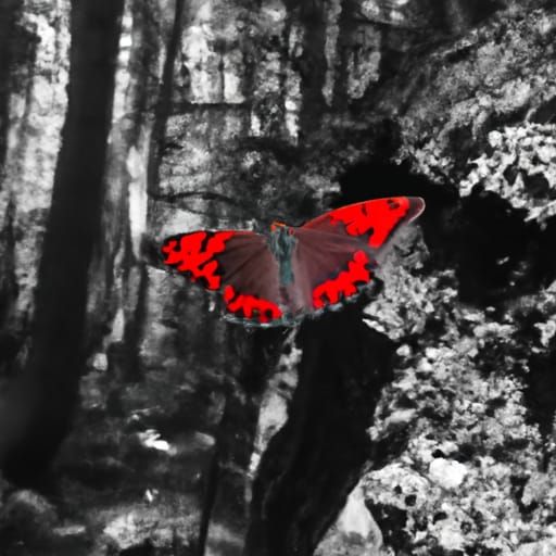 Striking Red Butterfly in Black and White Forest