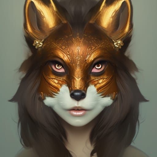 Fox Mask Princess Portrait in Detailed Digital Art