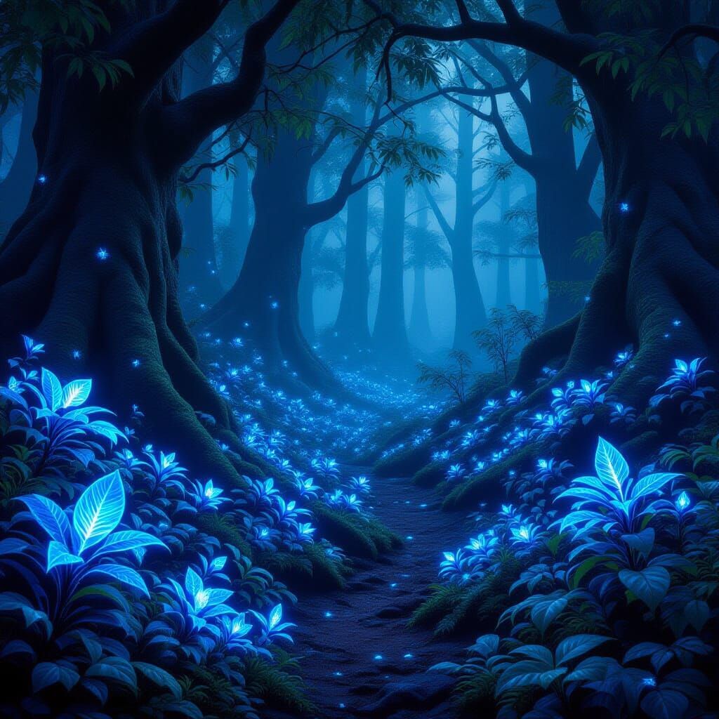 Bioluminescent Plants in Mystical Forest Concept Art