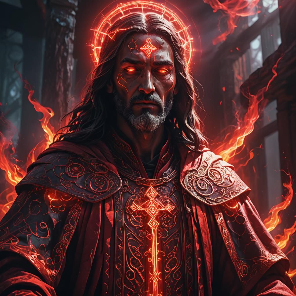 Glowing Holy Figure in Red Aura: Digital Art