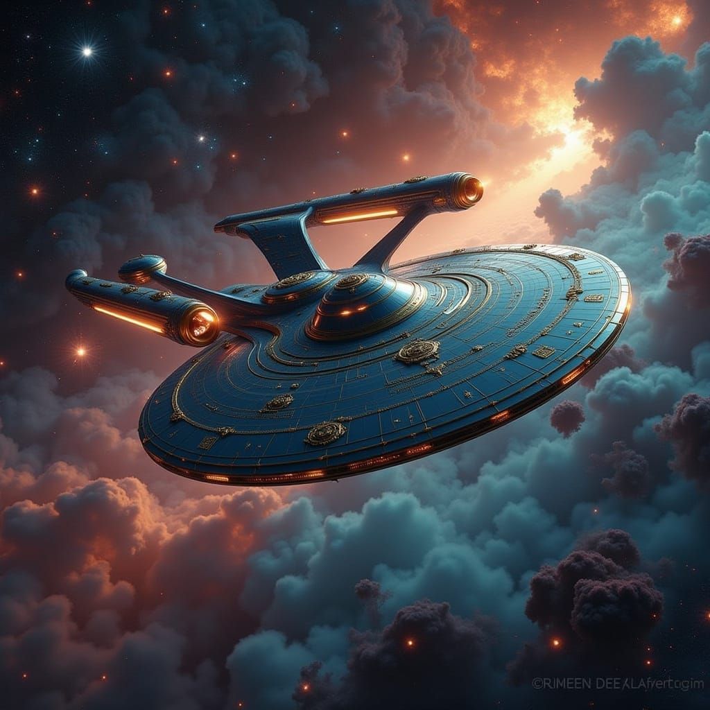 USS Enterprise in Holographic Astral Illustration