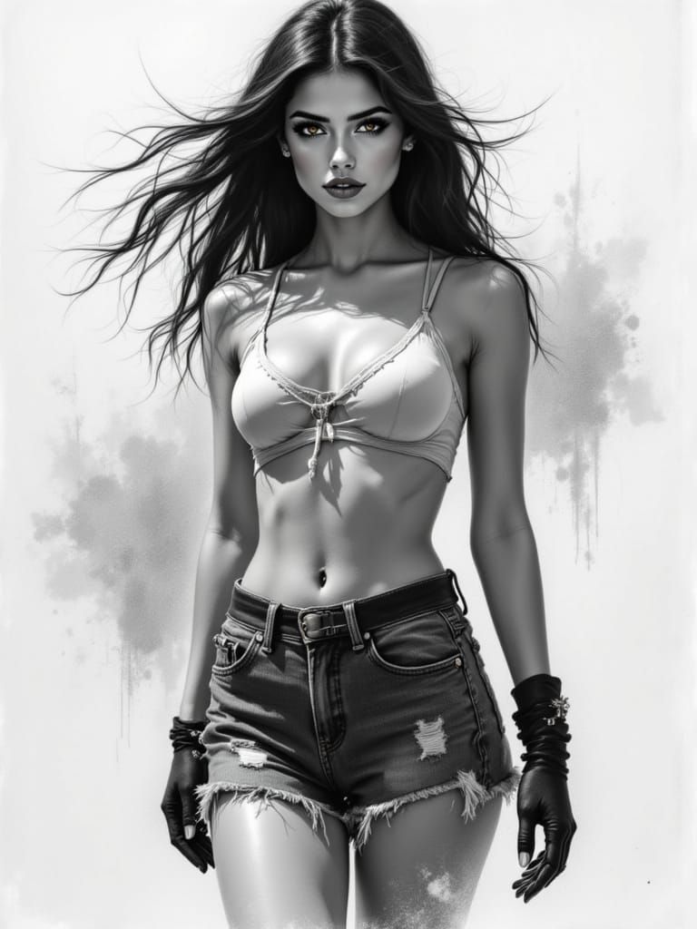 Charcoal Sketch: Young Woman Ready for Tubing