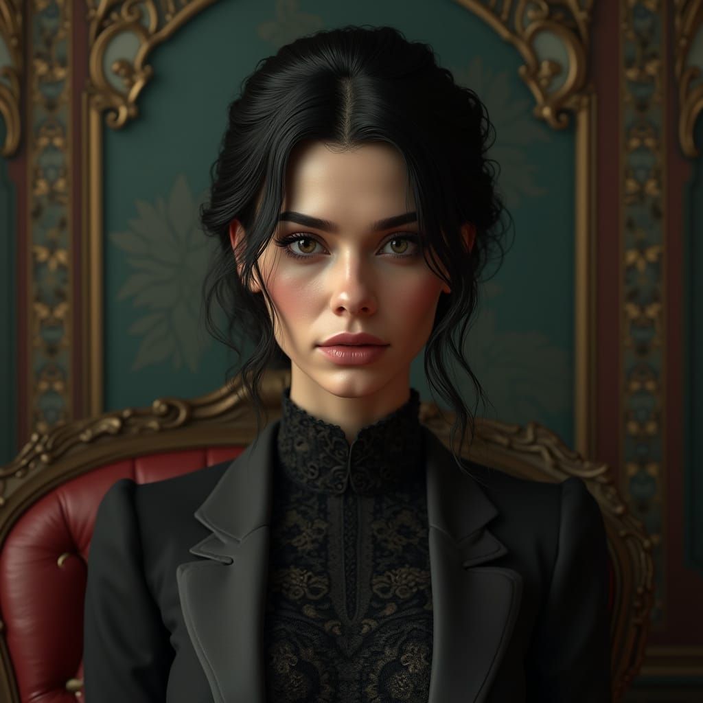 Elegant Disciplinarian in Art Nouveau-Inspired Portrait