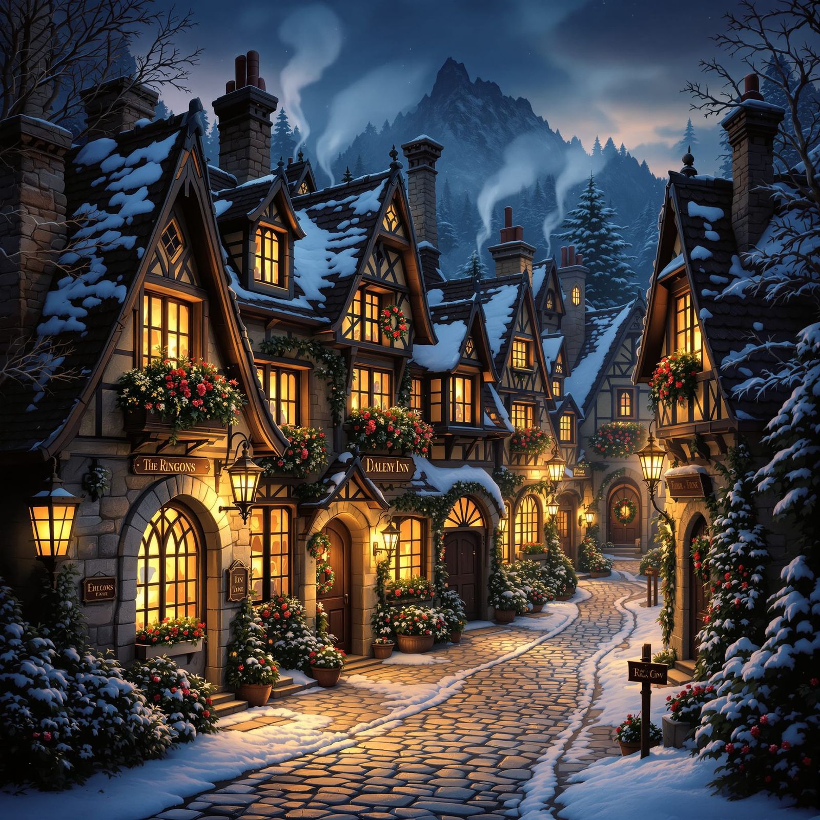 Enchanting Stone Village at Night with Lantern Glow