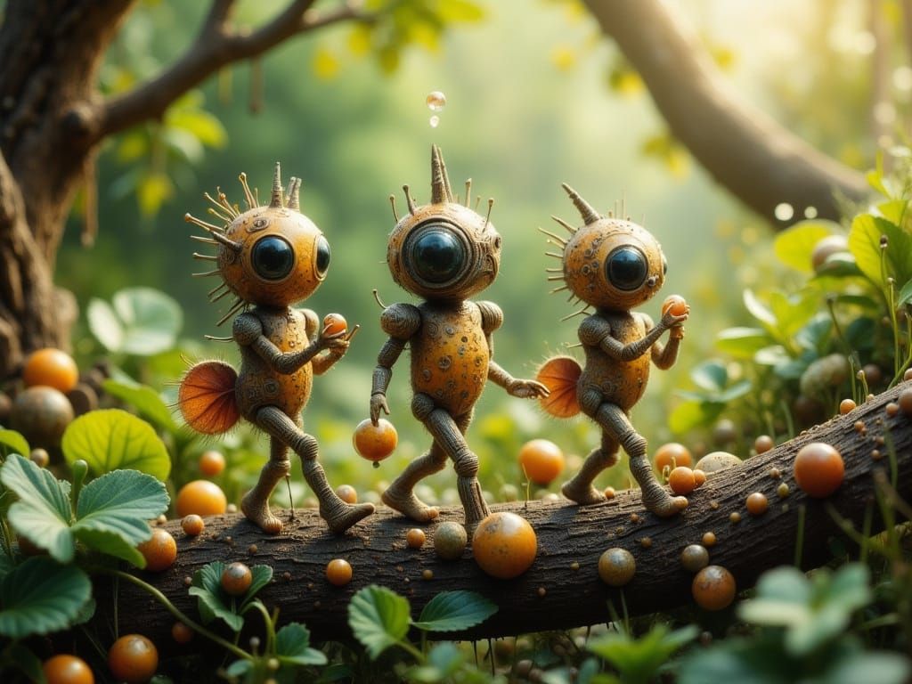 Whimsical Alien Acorn People in a Cinematic Film Still