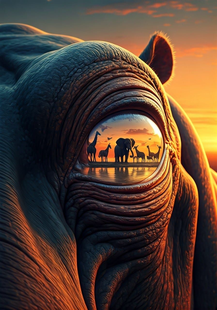 Hippo Eye Reflecting African Waterhole Sunset