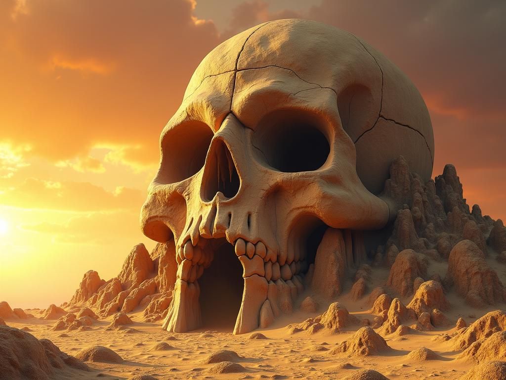 Sand Castle Grayskull at Sunset in Dramatic Lighting