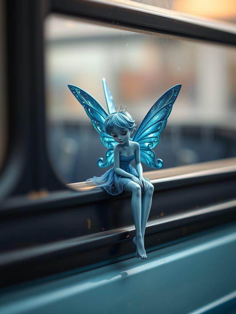 Whimsical Blue Fairy Rides the Bus in Stunning Detail