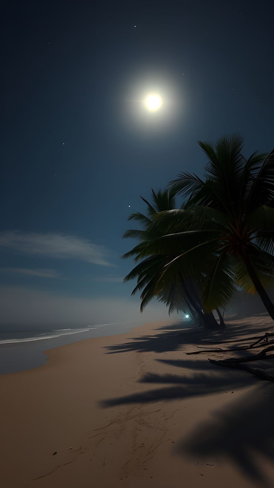 A hyperrealistic tropical beach at night (long vers)