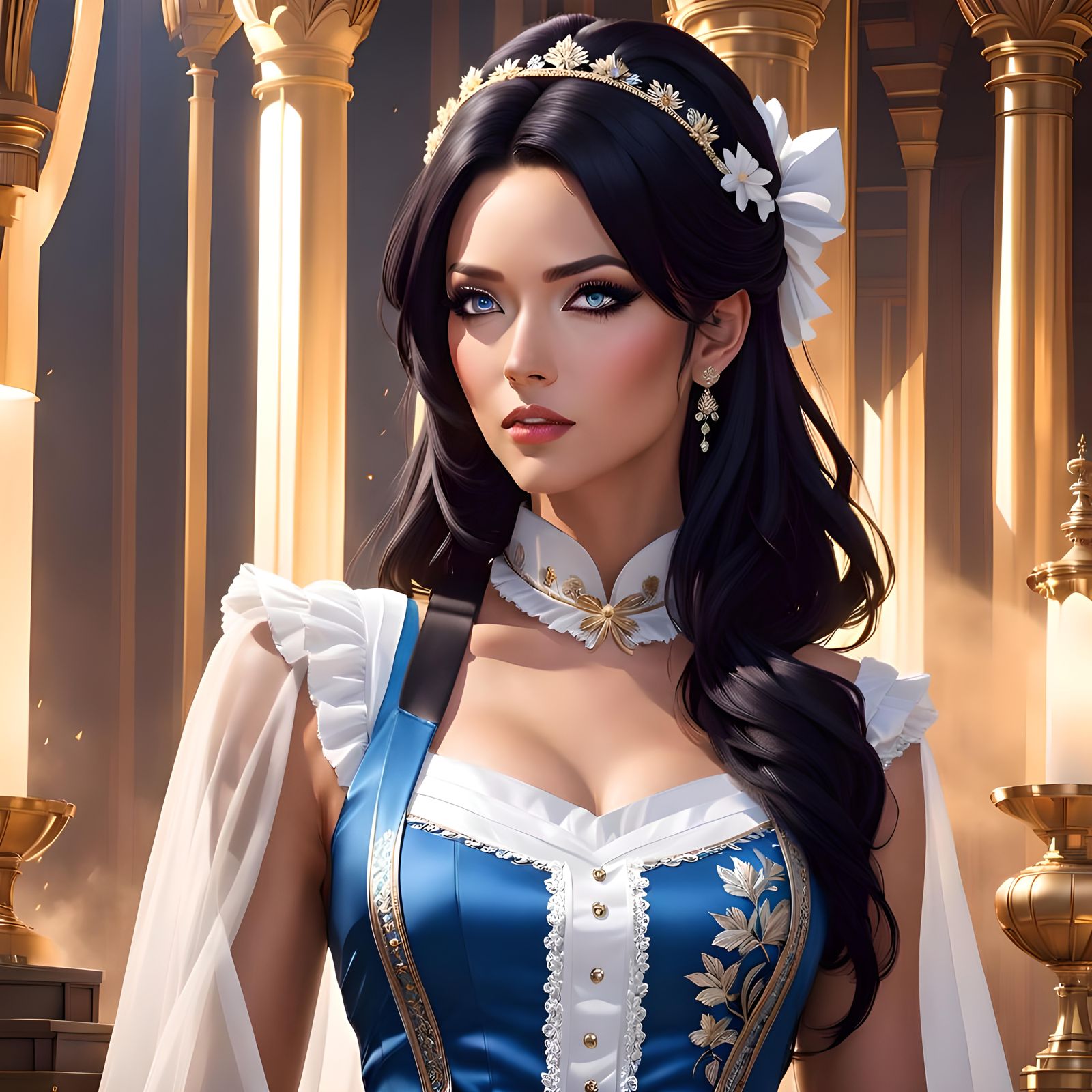 Striking Woman in Maid Outfit with Piercing Blue Eyes