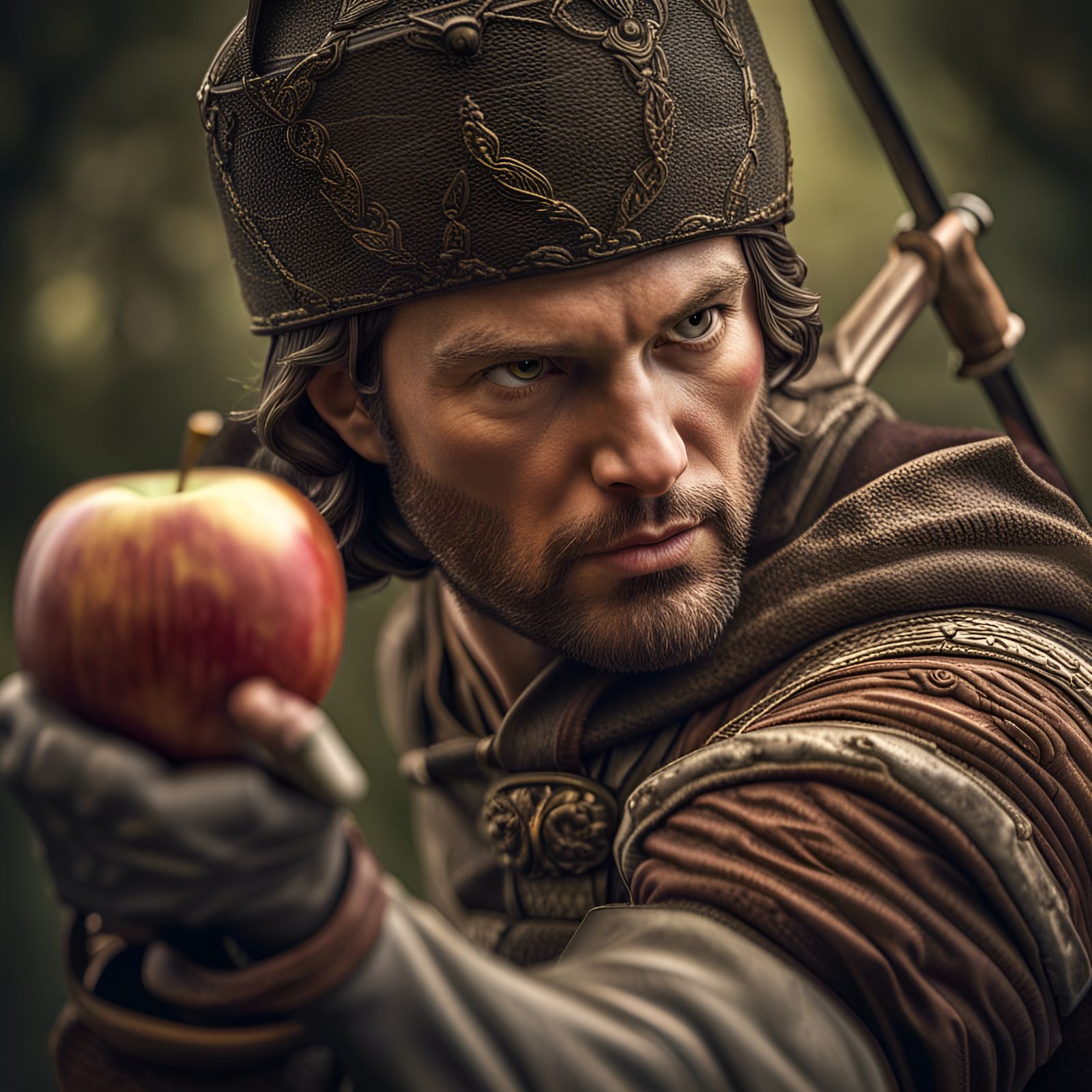William Tell's Apple Shot: Hyperrealistic Medieval Scene