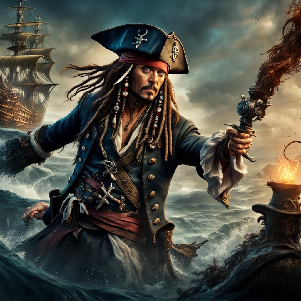 Jack Sparrow Battles Davy Jones: Detailed Matte Painting