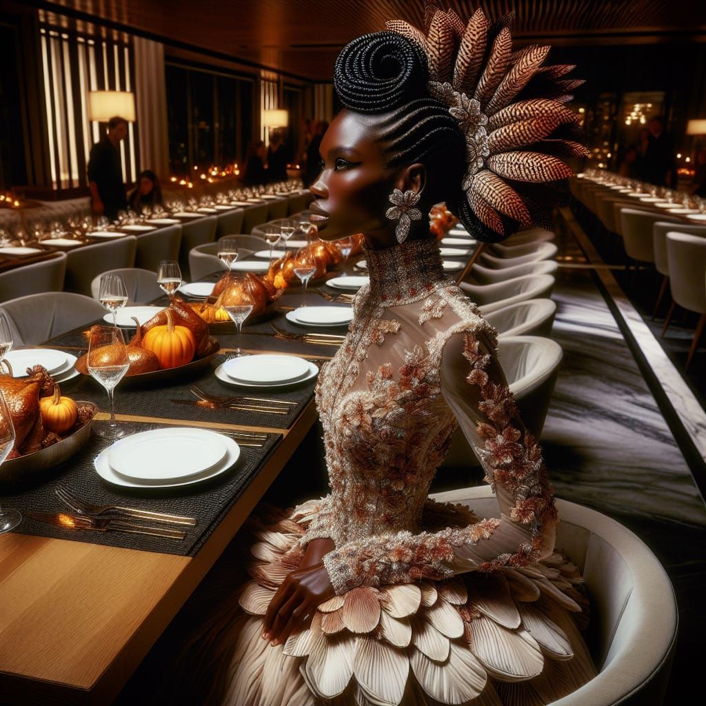 Thanksgiving Goddess in Haute Couture Gown