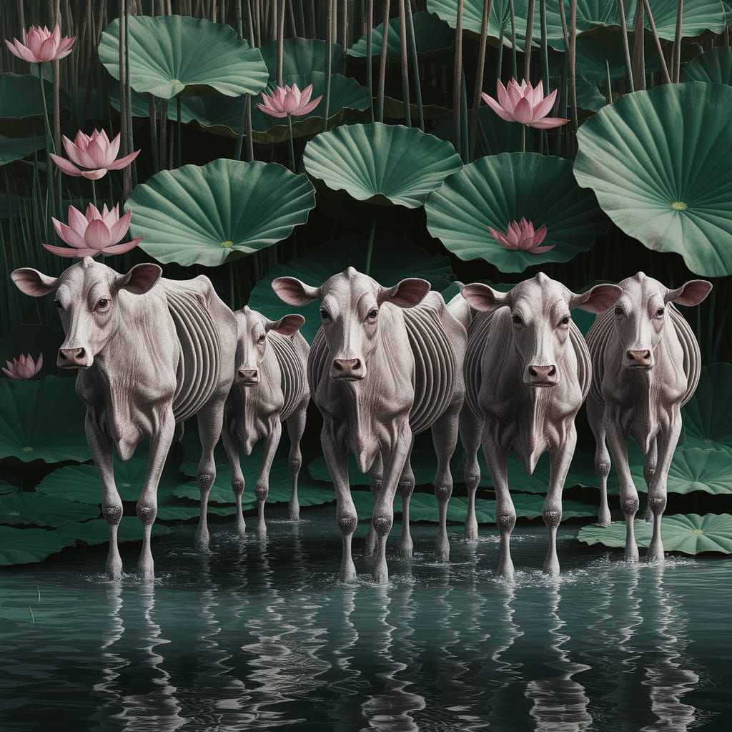 Skeletal Cows Emerge from the Nile in Egypt