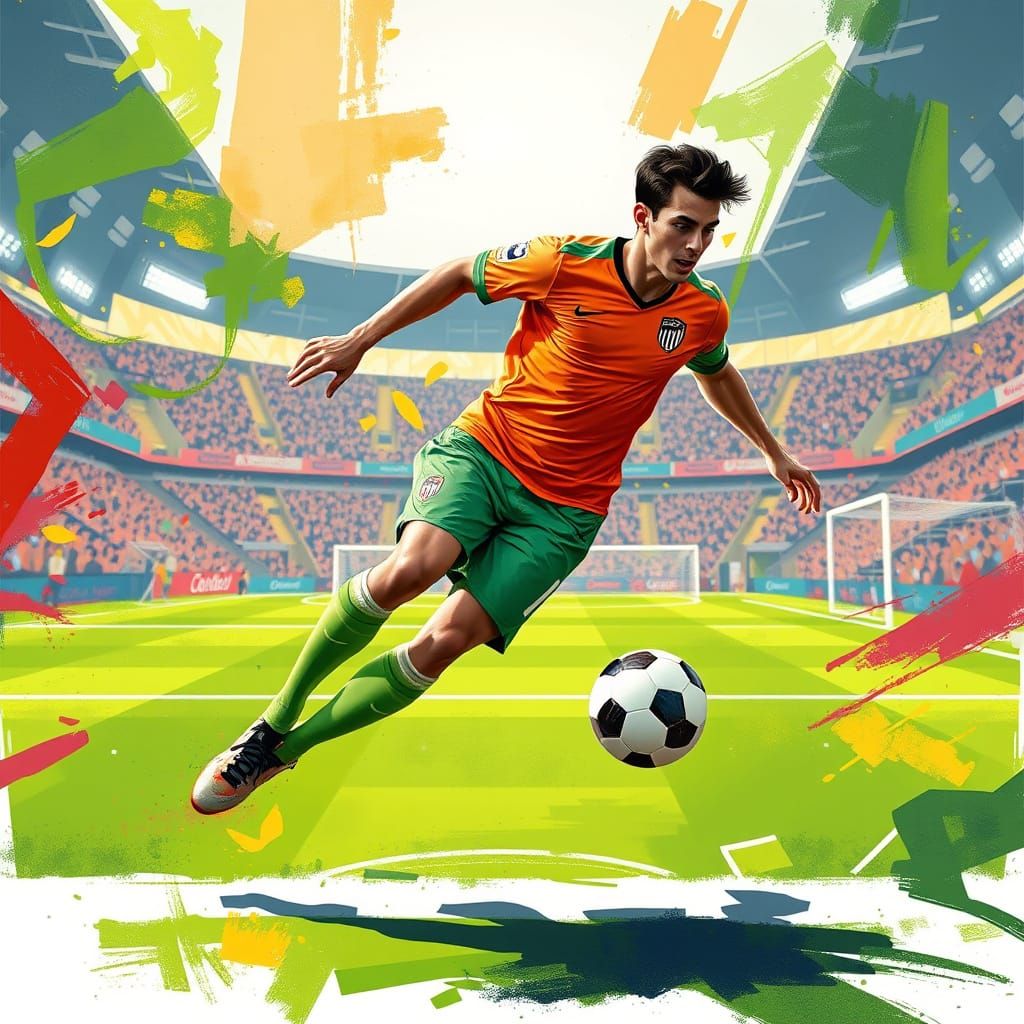 Soccer Player in Action: Geometric and Expressive Style