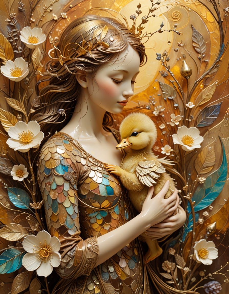 Angel and Duckling in Surreal Mixed Media