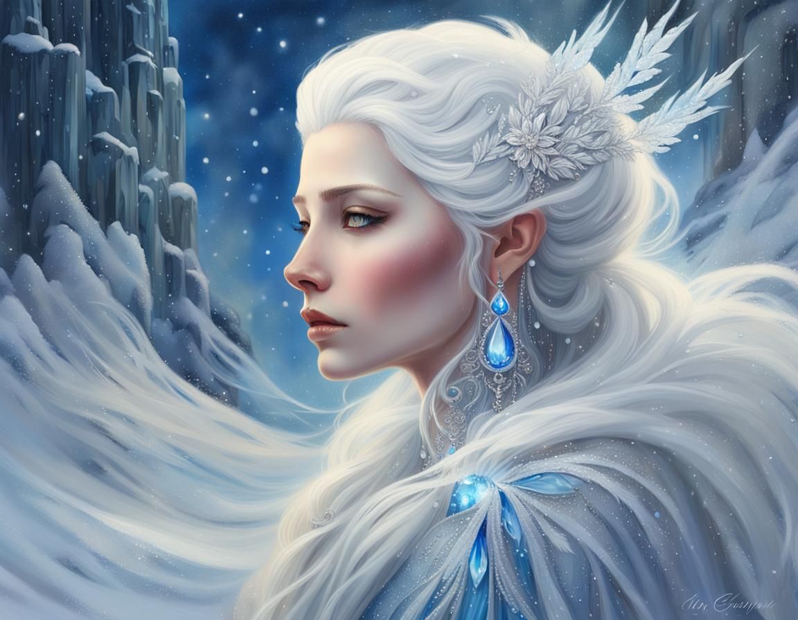 Regal Snow Queen Portrait in Fantasy Illustration Style