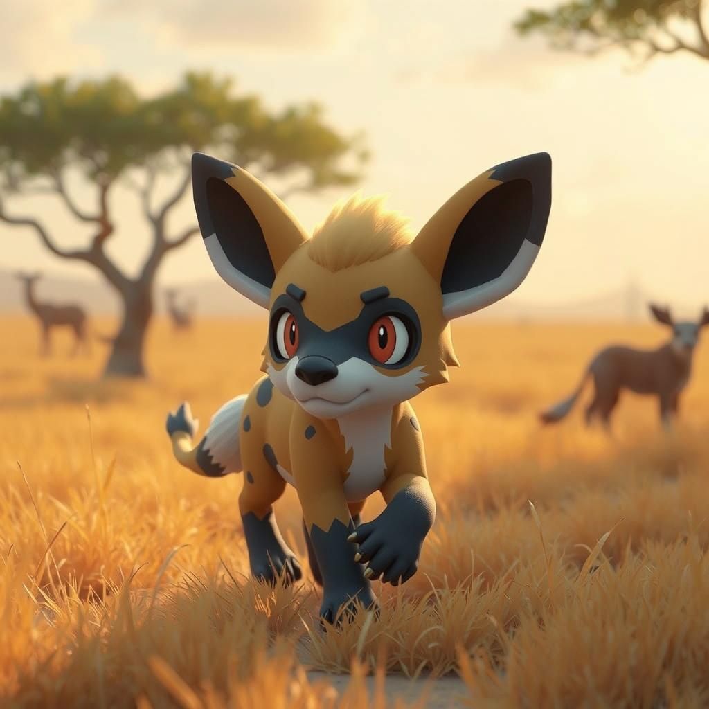 Hyena Fakemon in Pink Twilight, 3D Pokémon Style