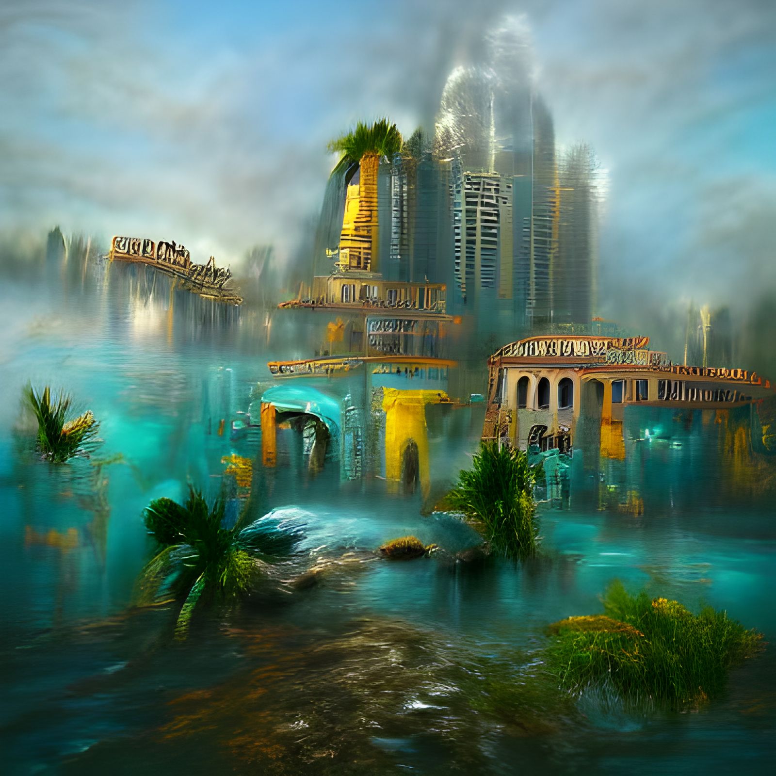 Atlantis Rising: Detailed Oil Painting in 8K