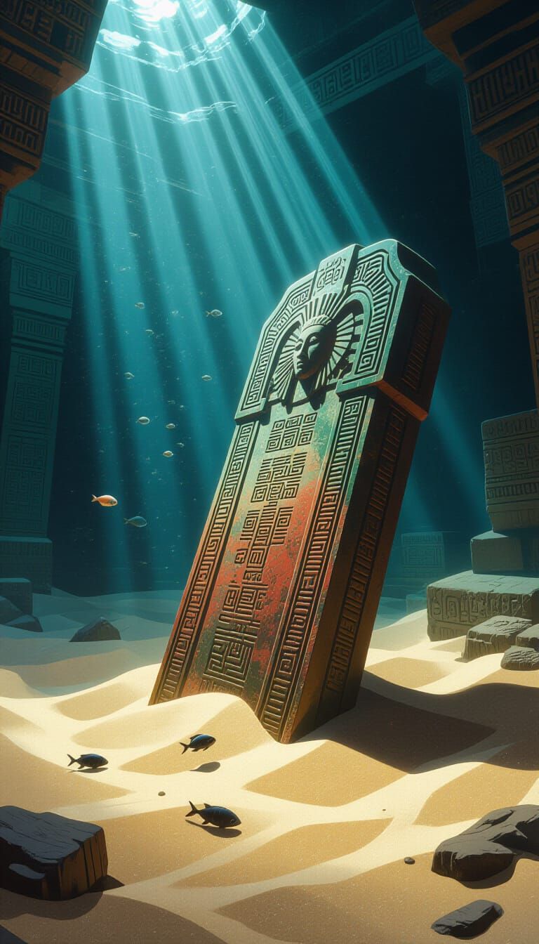 Sunken Temple Artifact with Soft Light Beams