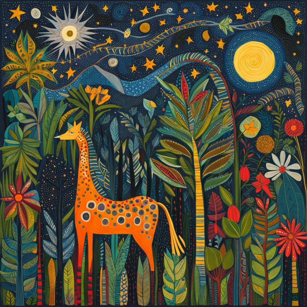 Jungle Starry Night in Art Brut Style