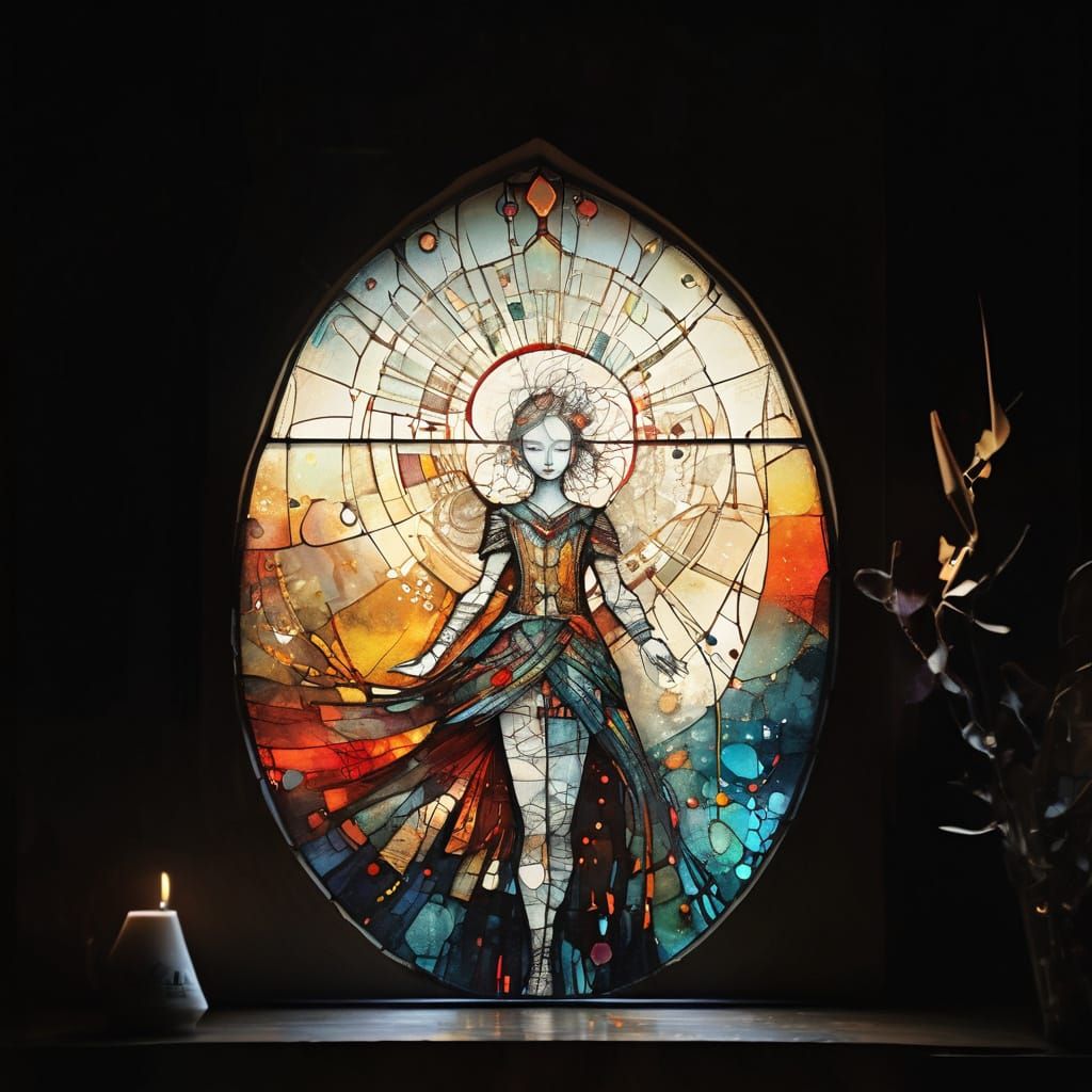 Stunning Art Brut Stained Glass Masterpiece