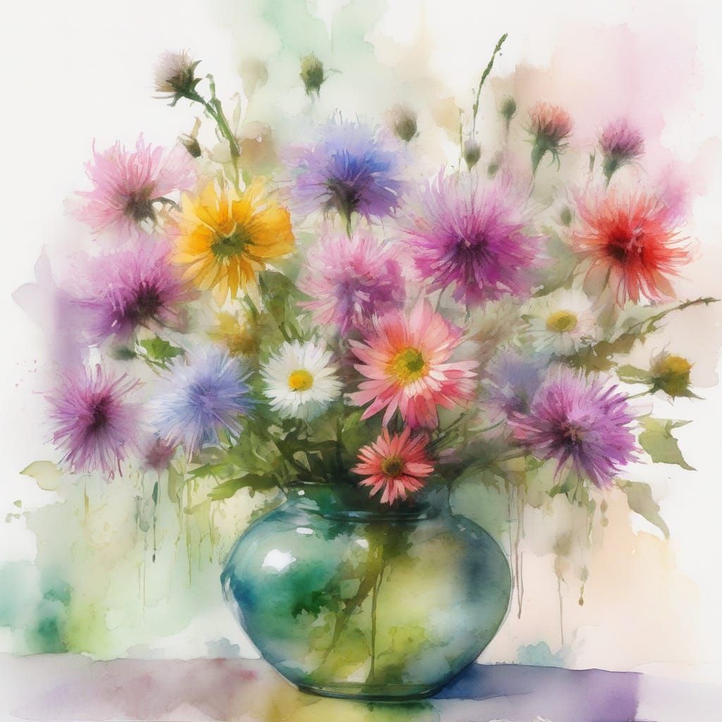 Vibrant Wildflower Arrangement in Olive Green Vase