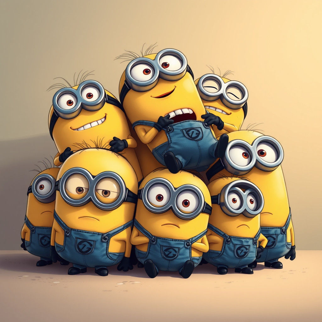 Lazy Minions Pileup in Comic Book Style