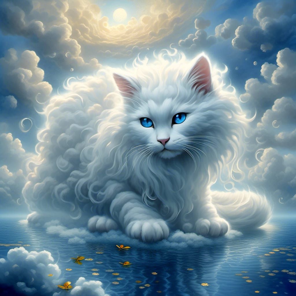 Cloud Cat Over Vast Starry Lake