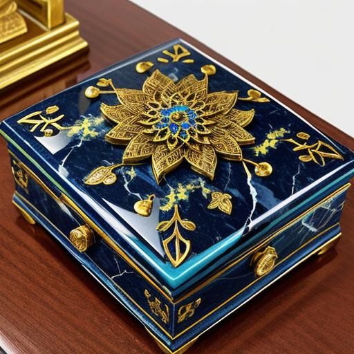 Marble Carved Jewelry Box: Vibrant Digital Art