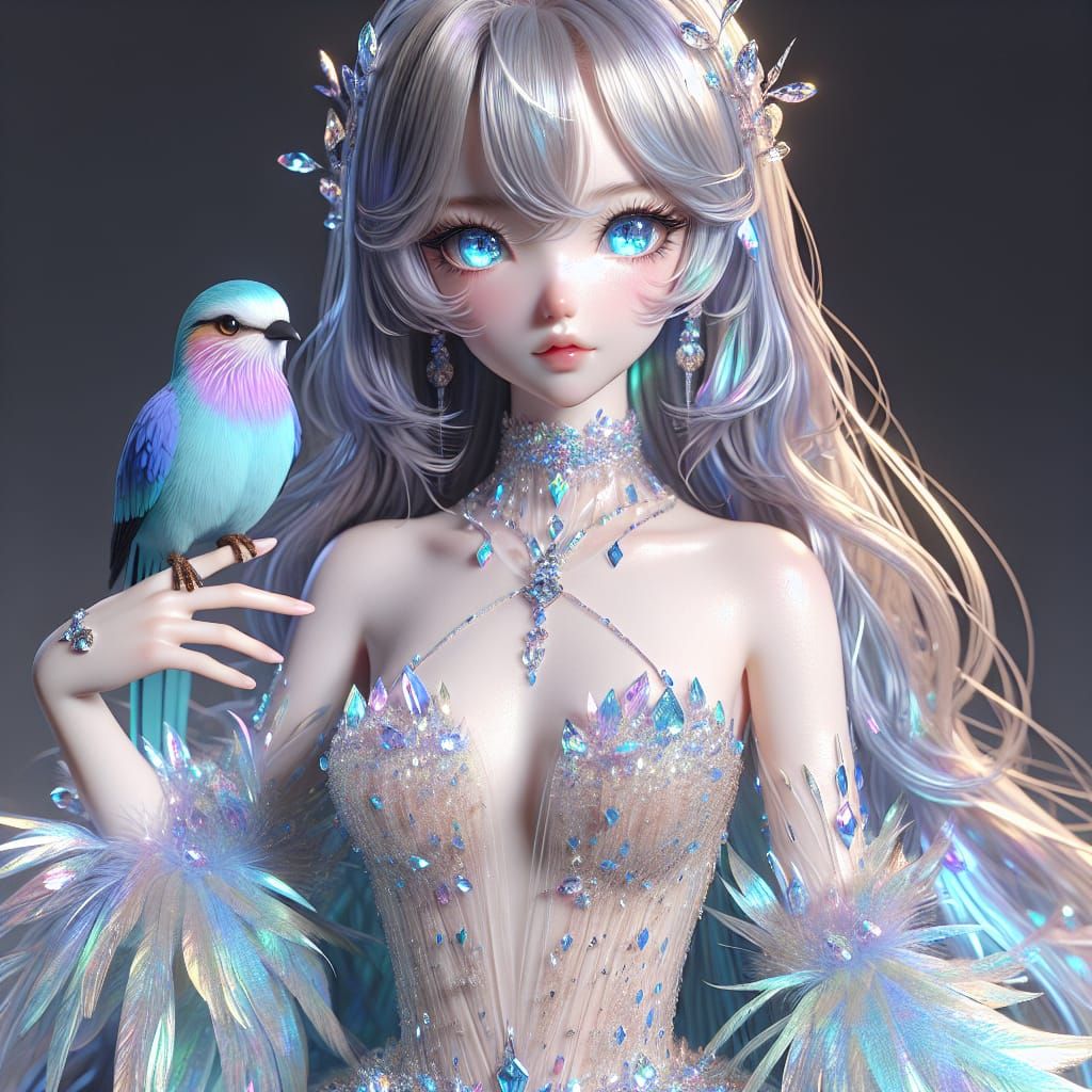 Anime Stardust Gown with Lilac Breasted Roller Bird