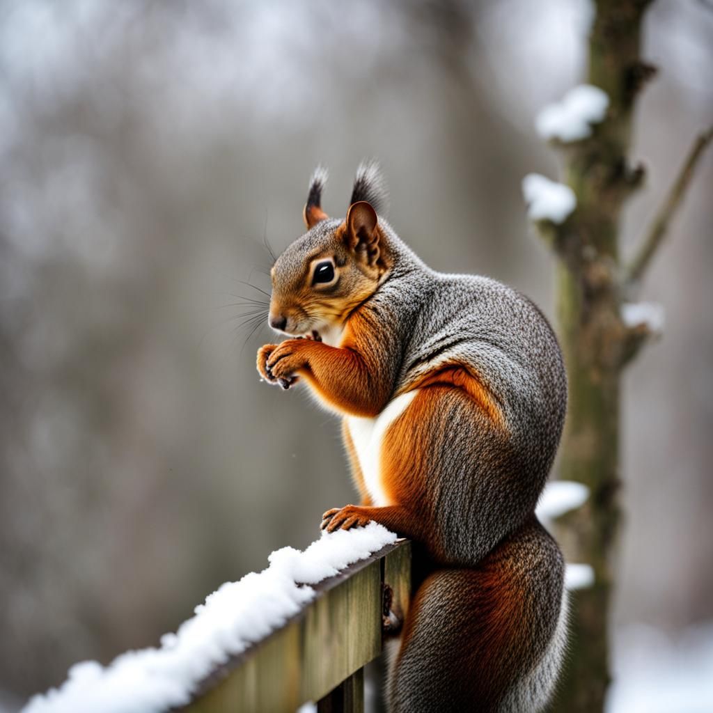 Sad Squirrel Confronts a Winter Landscape