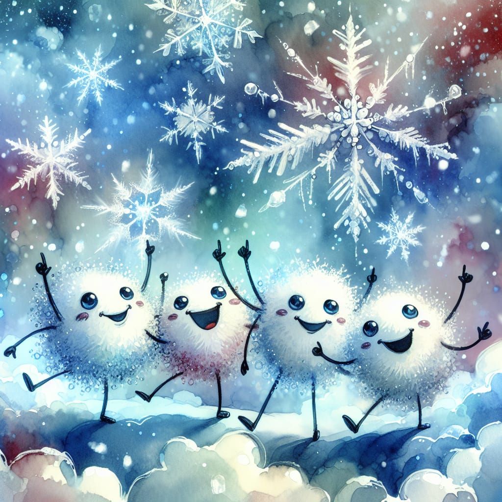Joyful Winter Wonderland with Anthropomorphic Snowflakes Dan...