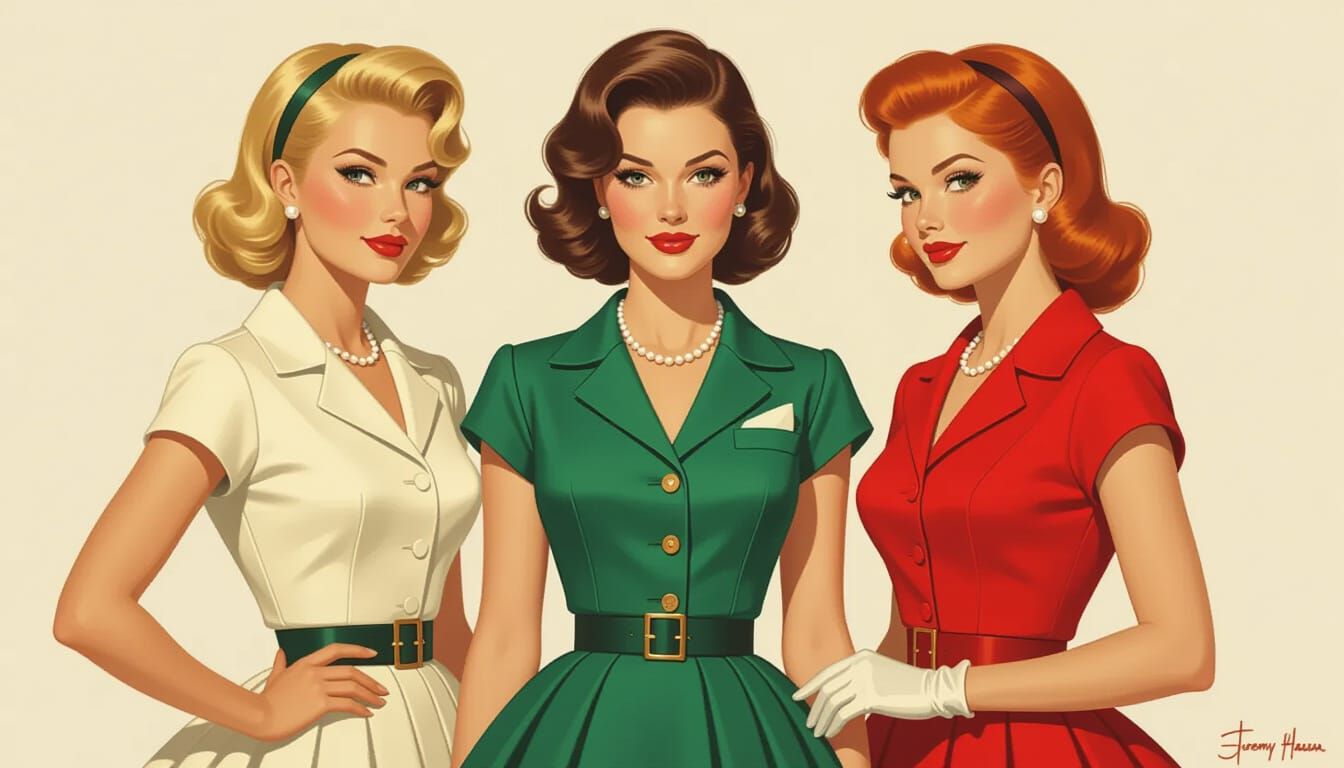 1950s Fashion: Three Women in Photorealistic Detail