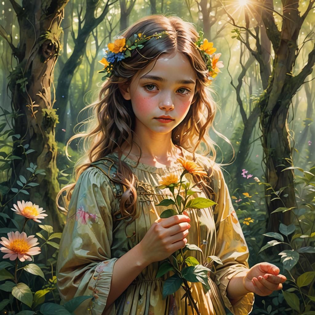 Girl in Mystical Forest: Fantasy Art Nouveau Portrait