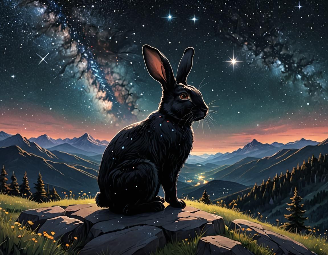Black Rabbit Stargazing on Mountain Top