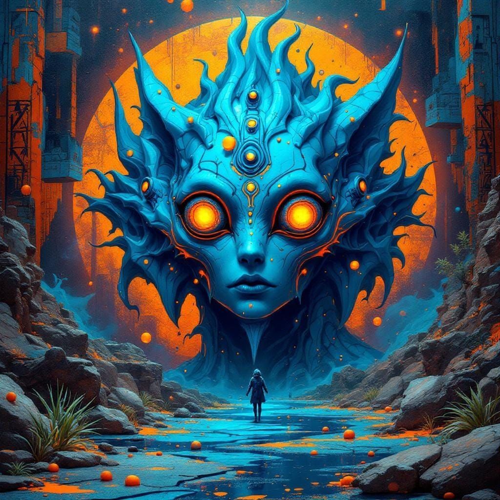 Psychedelic Alien Warlock Phoenix with Mech Droid Mural