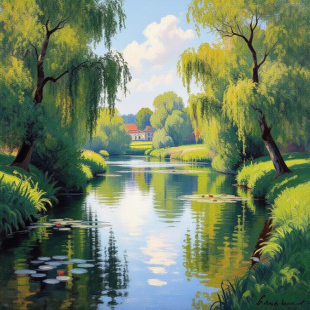 Impressionistic Epte River Landscape in Monet's Style