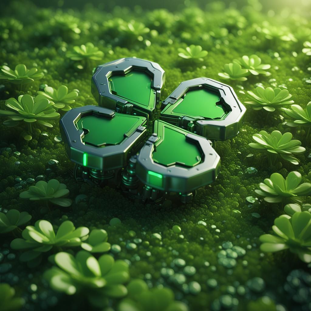 Futuristic Green Clover Mech Monster in Sci-Fi Style